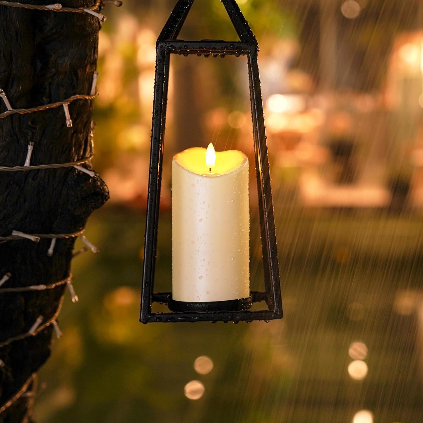 Homemory Outdoor Waterproof Flameless Candles, LED Candles, Battery Operated Candles with Remote and Timers, Electric Fake Plastic Pillar Candles, Dark Ivory, D3 H4 5" 6" 8" 8", Set of 5