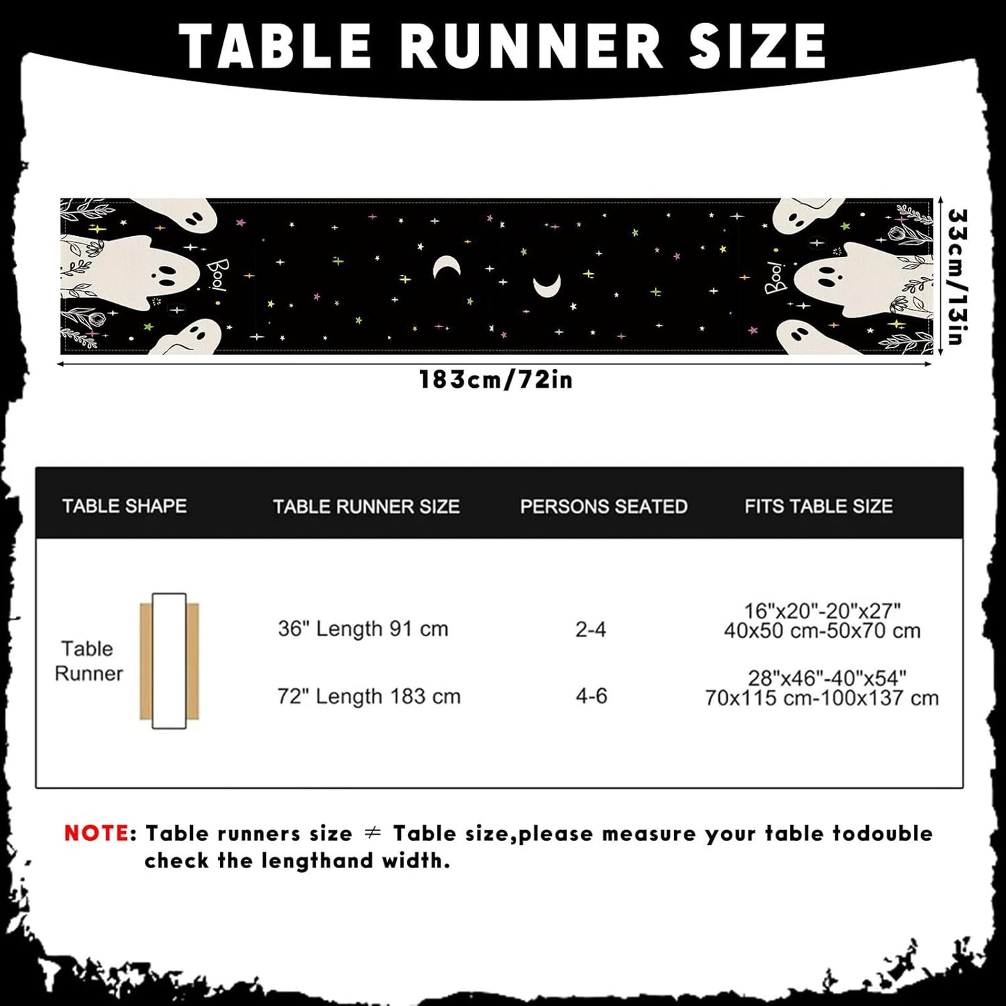 Halloween Black Table Runner Spooky Ghost Floral Boo Table Linen Runner Seasonal Holiday Kitchen Dining Table Decoration Halloween Decorations for Indoor Outdoor Home Party Decor 13x72 Inch