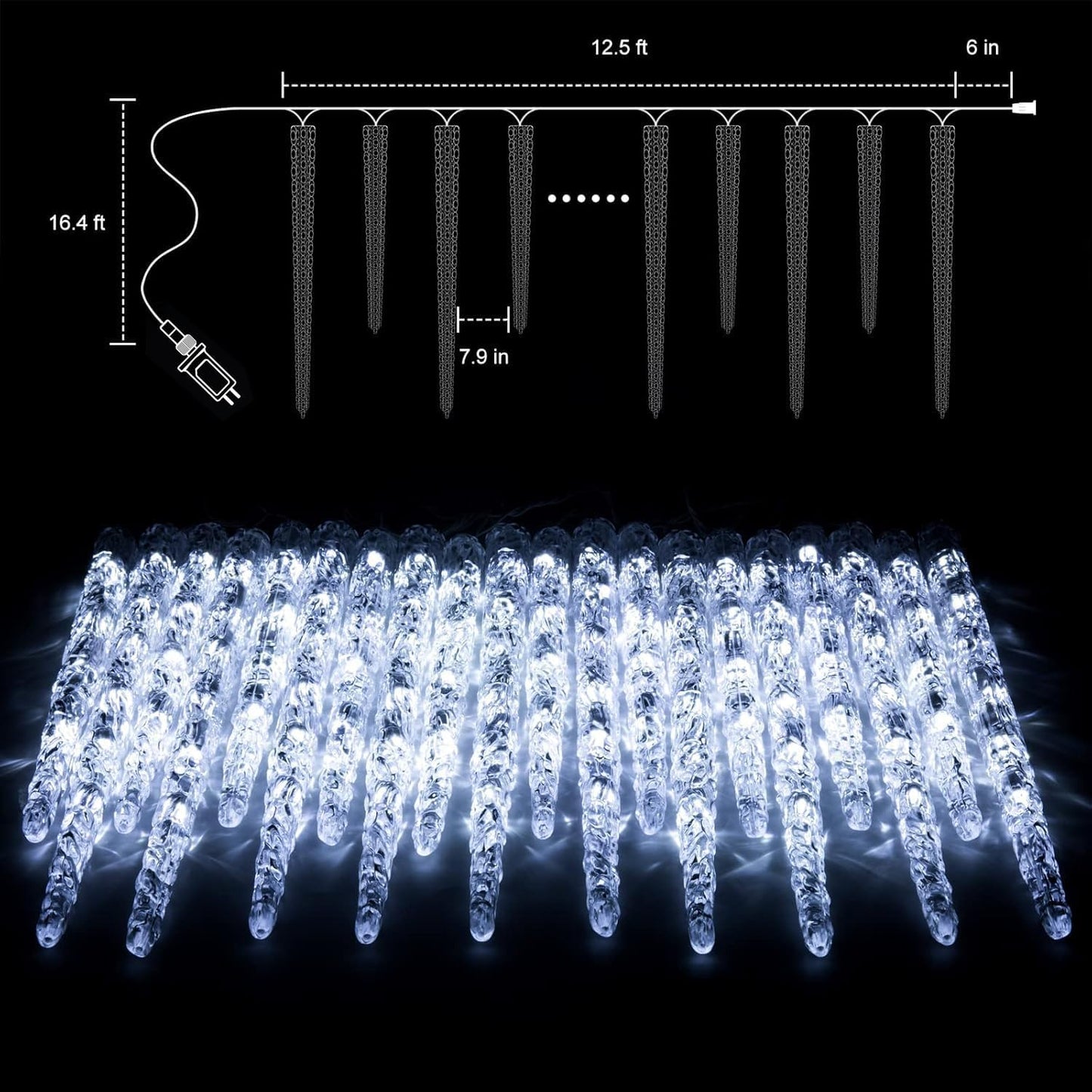 Icicle Lights Outdoor 13.5ft With Remote - 20 Tubes 100 LED Christmas Lights, Waterproof Indoor for Tree Patio Roof Holiday Decor, Cool White