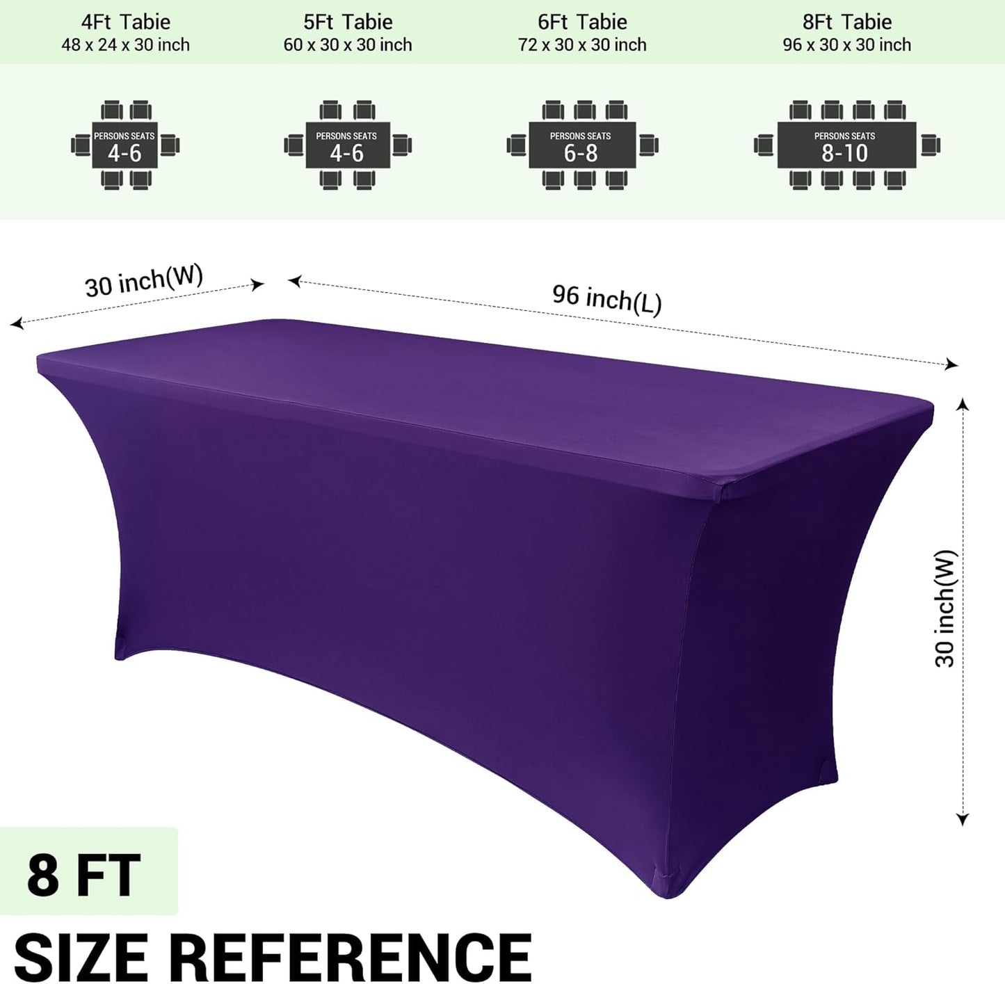 Obstal 8Ft Stretch Spandex Table Cover for Standard Folding Tables - 2 Pack Universal Rectangular Fitted Tablecloth for Party, Banquet, Events, Trade Show (Dark Purple, 96L x 30W x 30H Inches)
