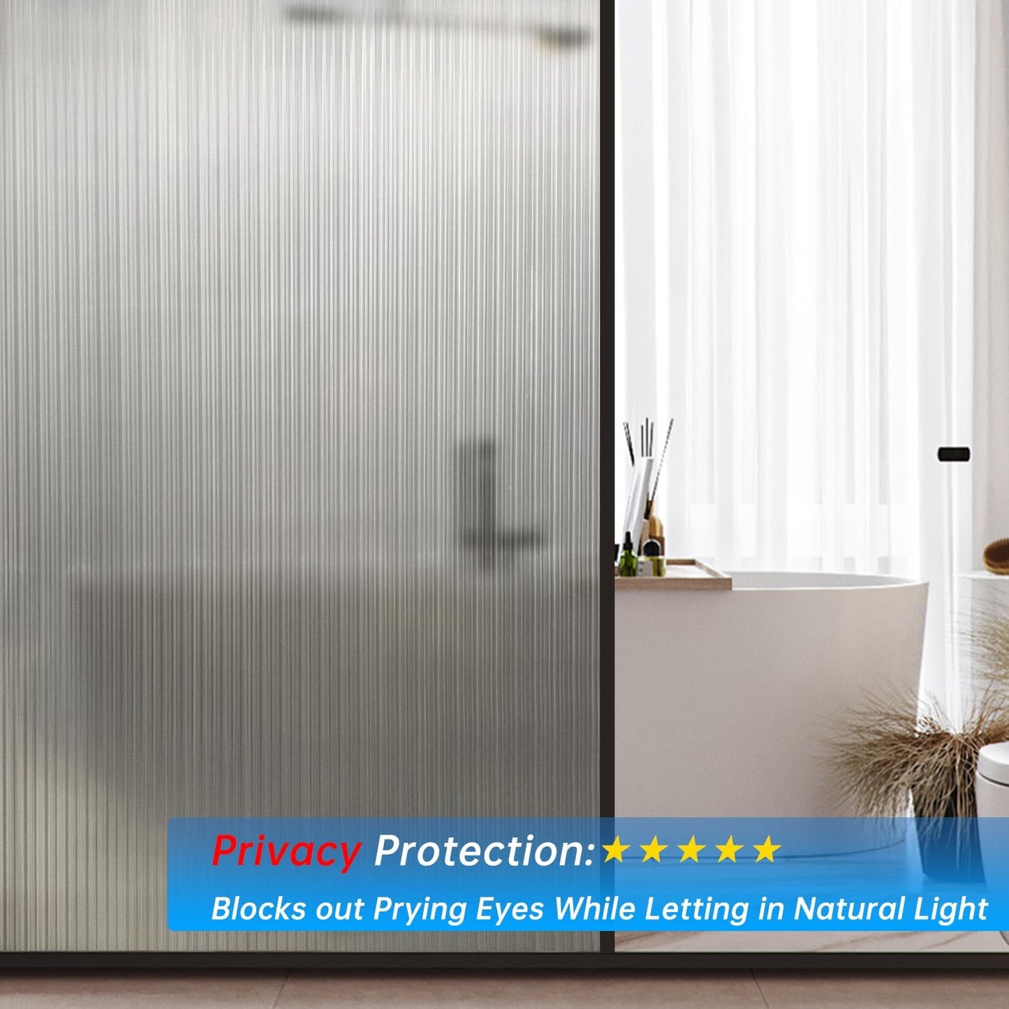 Frosted Glass Window Privacy Film Decorative, Bathroom Privacy Film for Glass Windows Cover, Static Cling, Removable, Reusable, Anti-UV, Anti-Glare, Heat Blocking,Changhong, 23.6X196.9Inch