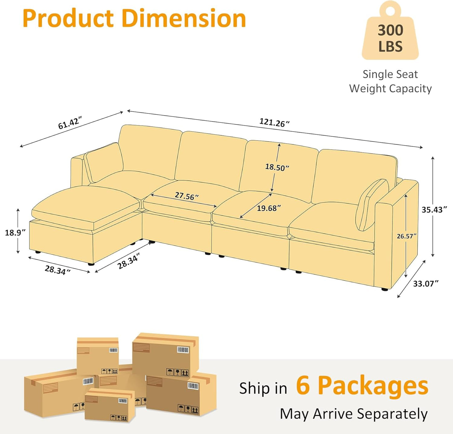 Modular Sectional Sofa, Convertible Couch Modular Sofa Without Ottoman, Sectional Sofas for Living Room Small Apartments