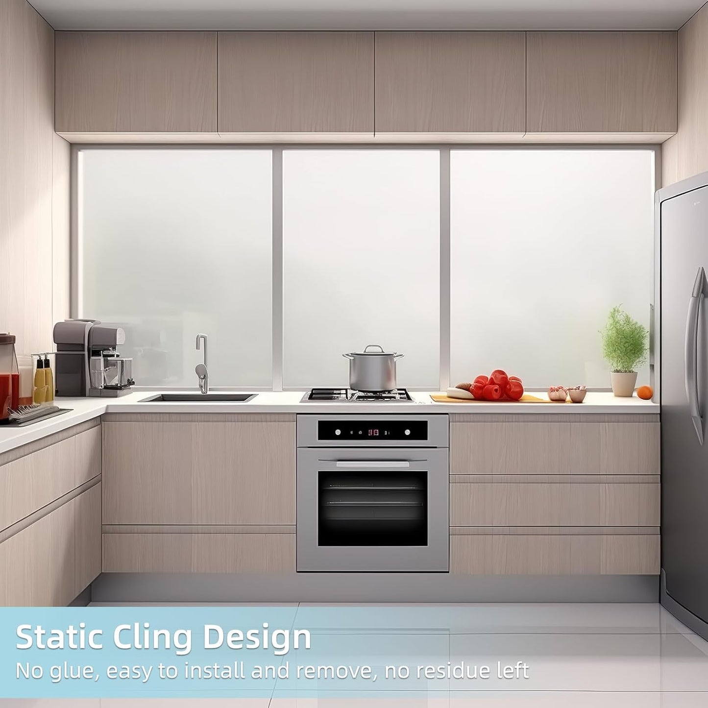 DUOFIRE Privacy Window Film Frosted Glass Film Matte White Static Cling Glass Film No Glue Anti-UV Window Sticker Non Adhesive for Privacy Office Meeting Room Bathroom Living Room DS001W 17.4x157.4in