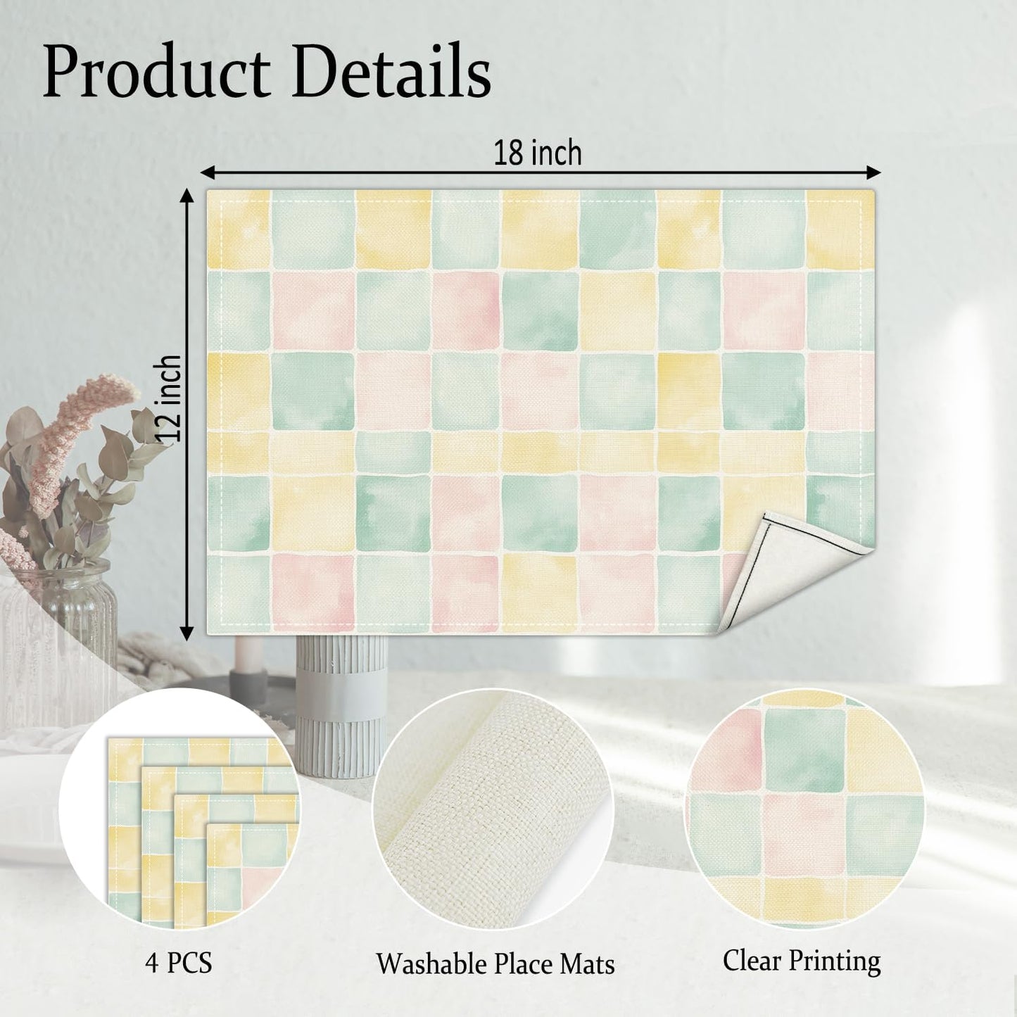 Watercolor Placemats Set of 4, Colorful Table Mat for Home Kitchen, Restaurants, Outdoor Linen Washable Place Mats 12x18 inch Party Event Dining Decoration-12