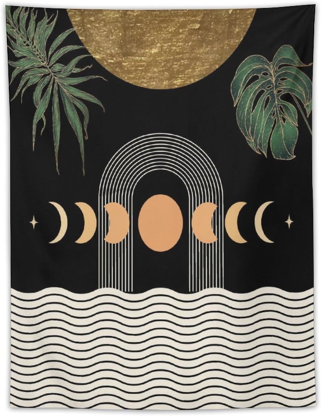 Abstract Boho Tapestry, Mid Century Tropical Tree Leaves Modern Geometric Arch Bohemian Botanical Tapestry, Home Aesthetic Wall Hanging Art Decor for Living Room Bedroom Dormitory 30x40 Inch