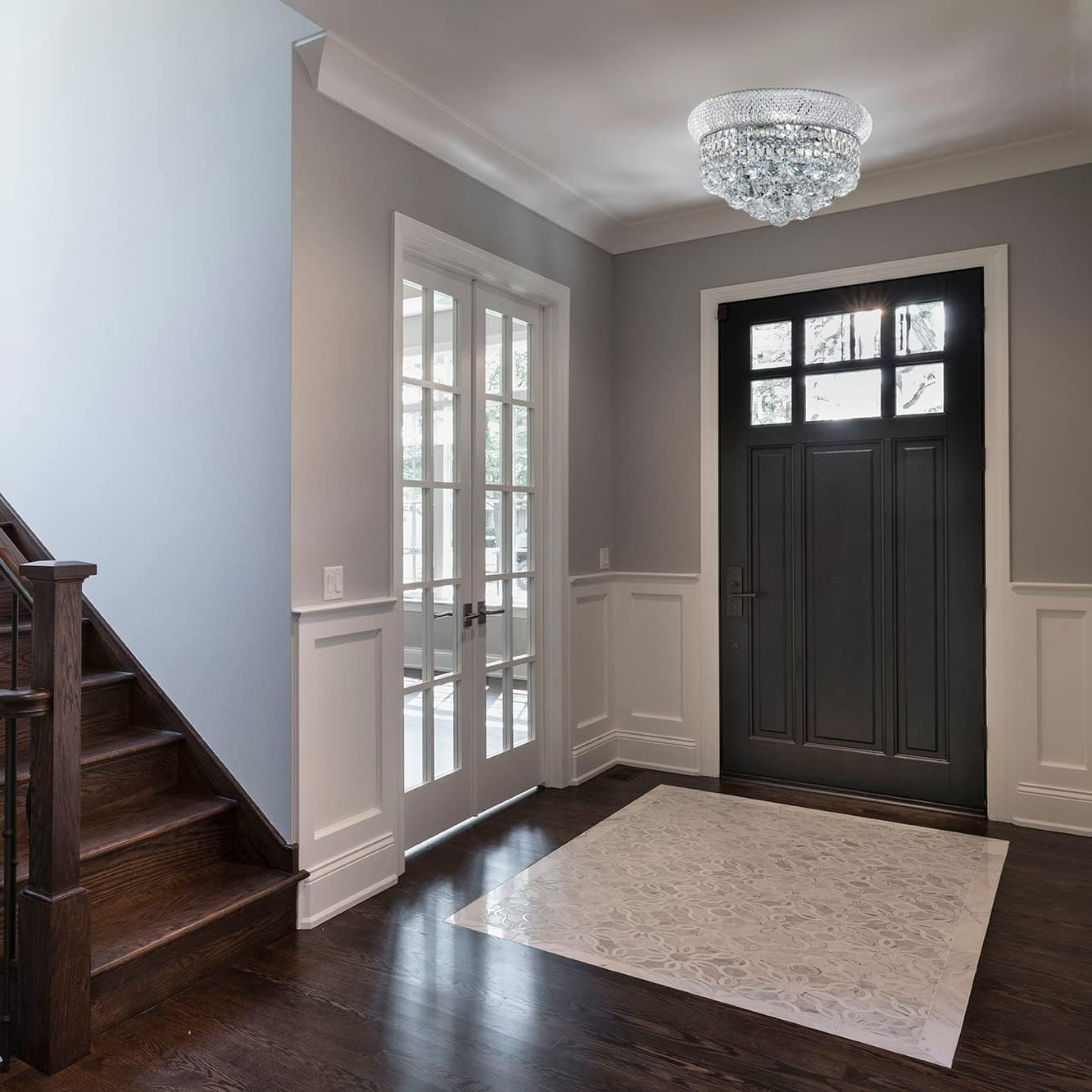 Crystal Flush Mount Chandelier Ceiling Light Fixture for Living Room Dining Room Bedroom Foyer Entryway Hallway Closet Bathroom (Chrome, 9" H x14 D)