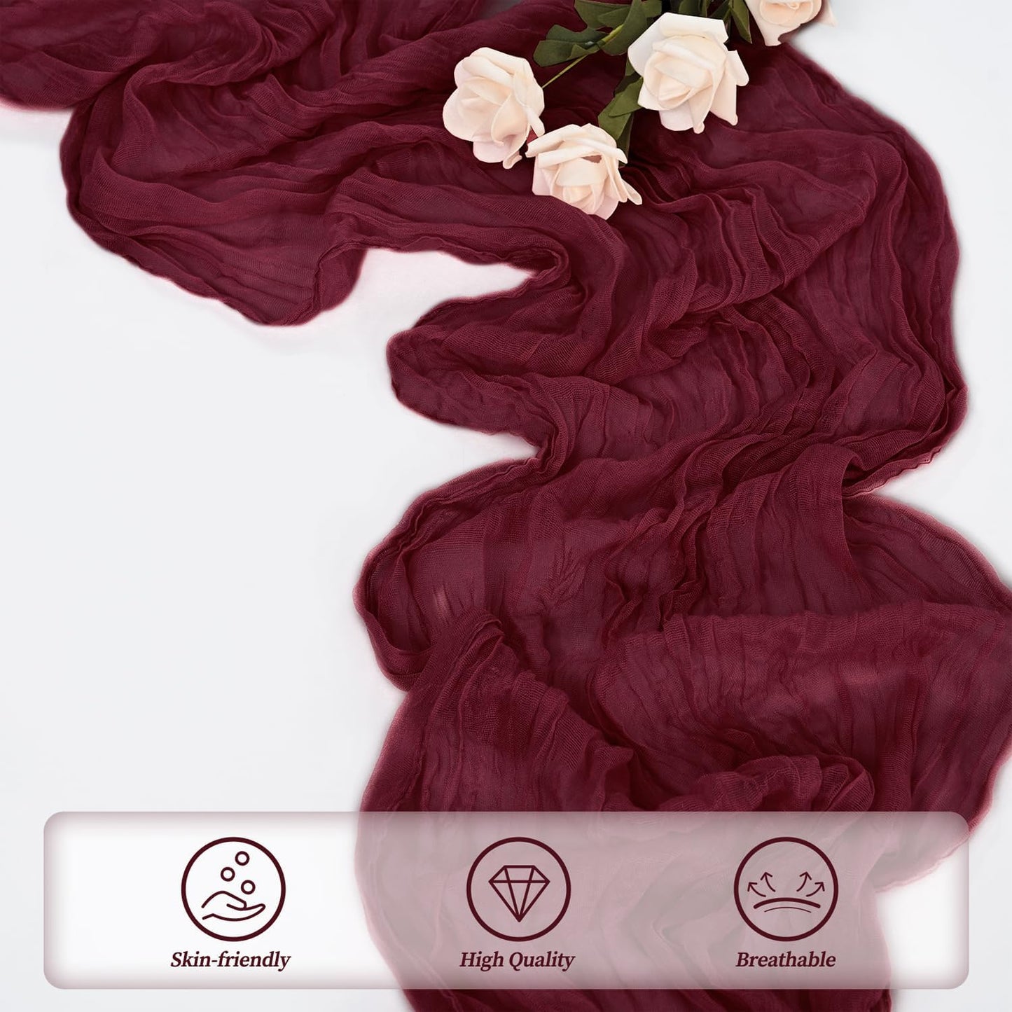 Burgundy 6 Pack Cheesecloth Table Runner 10FT Rustic Gauze Cheese Cloth Table Runner for Wedding Bridal Baby Shower Table Decor 20 x 120 Inch Long Boho Fabric Sheer Birthday Party Table Decorations