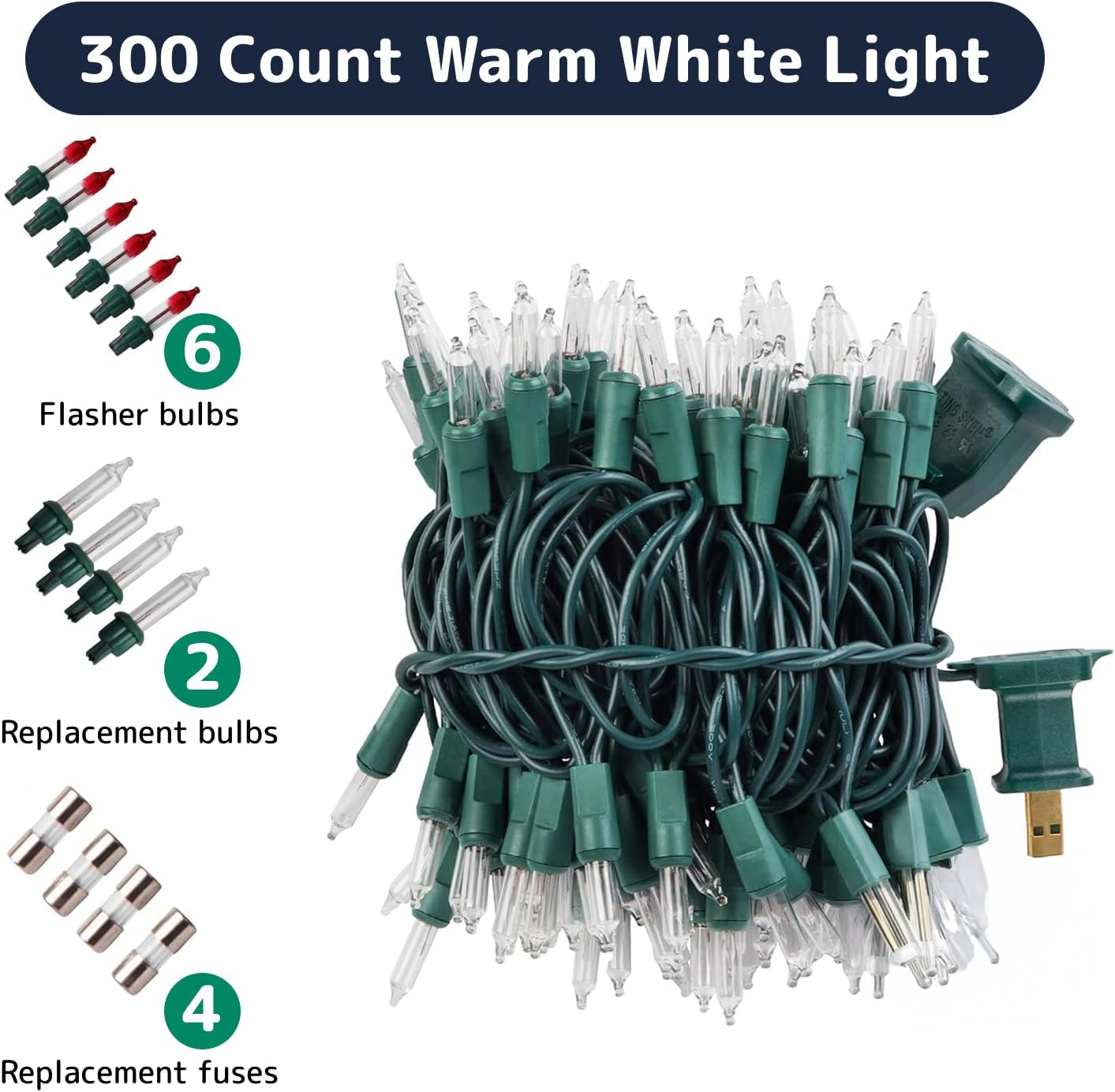PREXTEX 300 Count Clear Christmas Tree Lights with Green Wire - 60 ft Warm White Twinkle Lights for Indoor or Outdoor Use - Holiday Fairy String Lights for Christmas Trees, Patios, and More