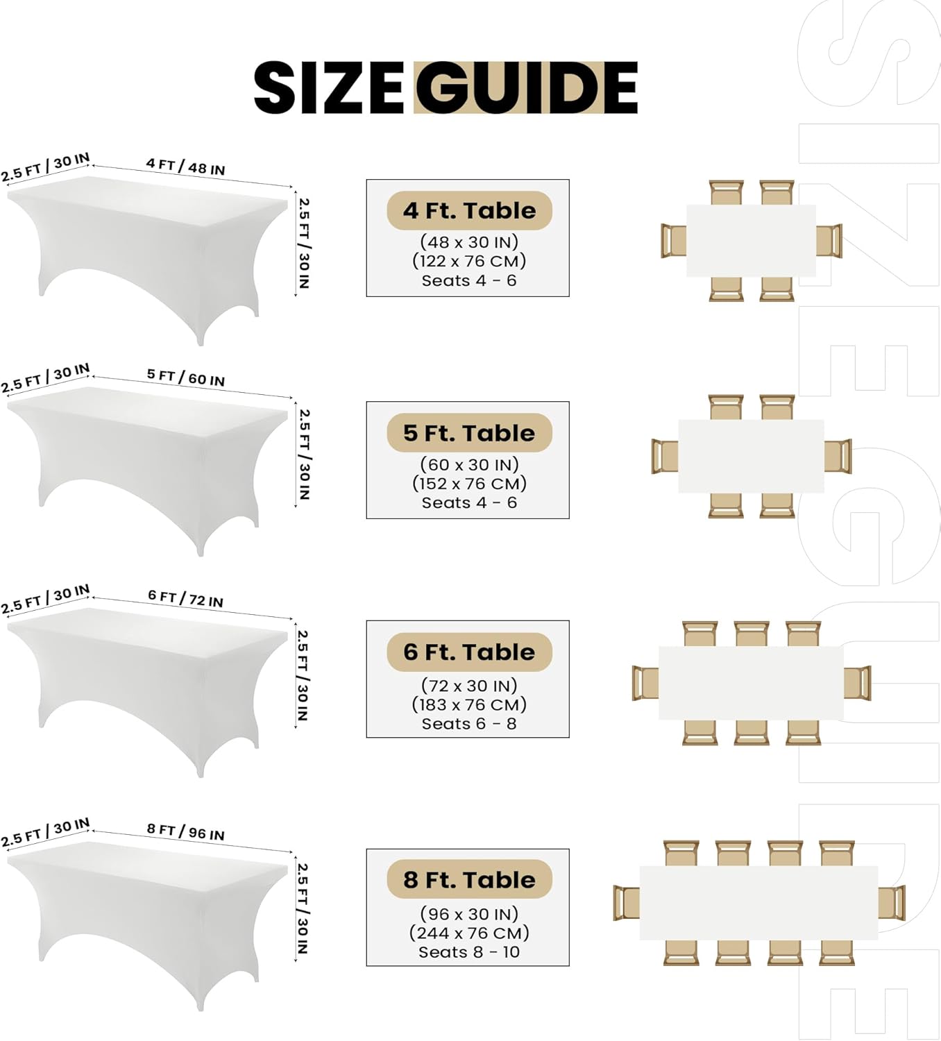 Utopia Kitchen 5FT Spandex Tablecloth [2 Pack, White] 200 GSM Stretch, Fitted, Washable and Wrinkle Resistant Table Cloth Rectangle Cover for Trade Shows, Wedding, Parties [60Lx30Wx30H Inch]