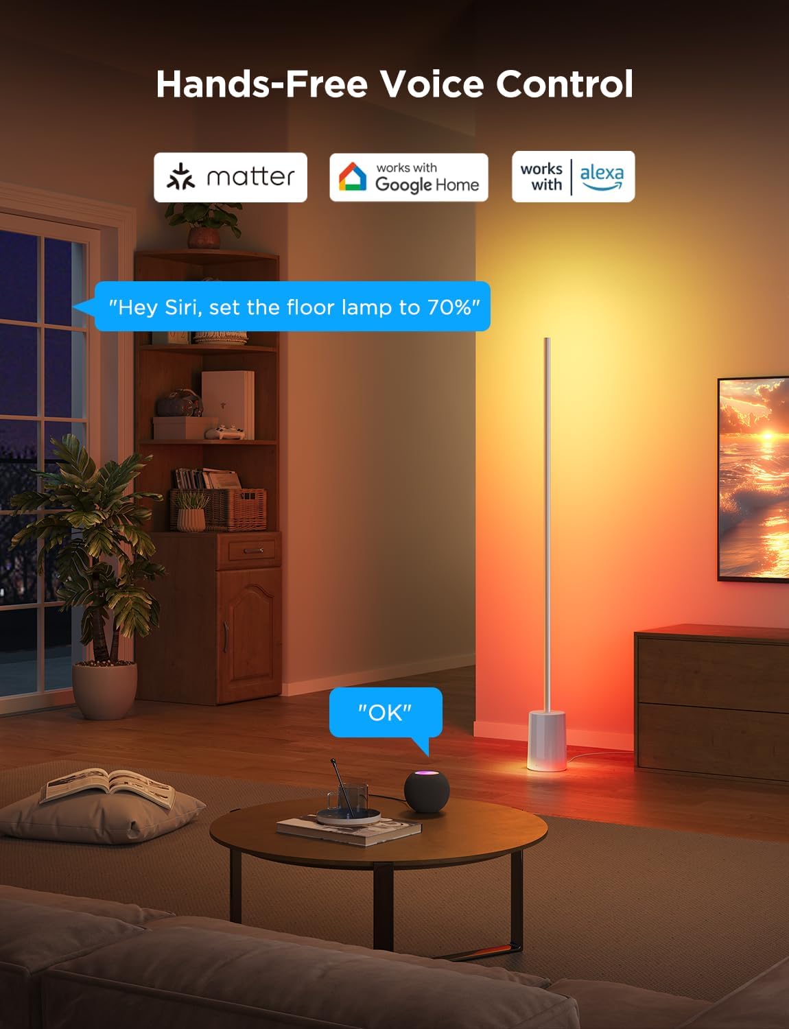 Govee Floor Lamp 2 with Matter, RGBIC, Warm Cool White LED, Alexa Compatible, 1725lm, Music Sync, Scene Modes, Smart Floor Lamp for Living Room, Bedroom, Silver(1 Pack)