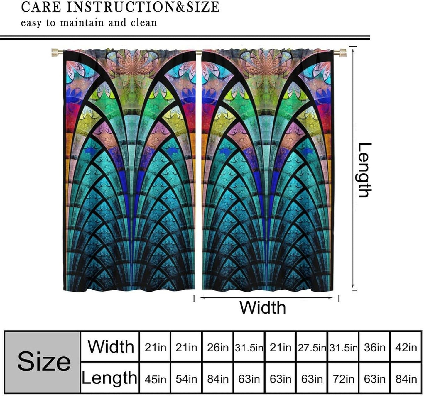 Stained Glass Curtains,Retro Design Style Colorful Abstract Art Home Decor Drapes for Bedroom Living Room Kitchen Window Treatment 2 Panels Set Total Size 42" W X 63" L Inch