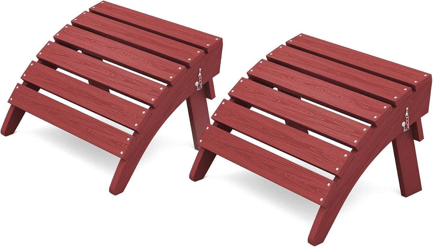 KINGYES Folding Adirondack Ottomans Set of 2 for Adirondack Chair, Red