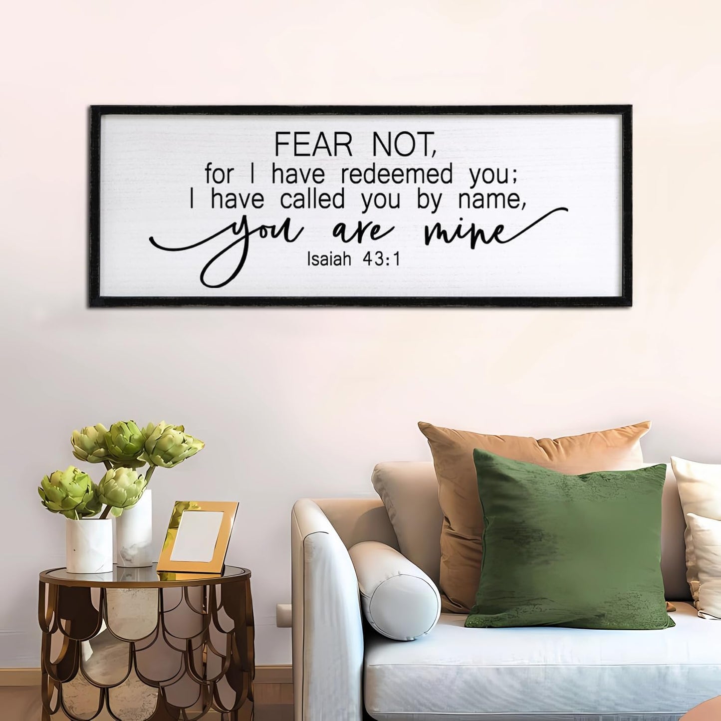Fear Not for I Have Redeemed You Sign Framed Wall Art, 32''×12'' Rustic Religious Christian Isaiah 43:1 Bible Verse Sign, Horizontal Holy Inspirational Catholic Scripture Decor
