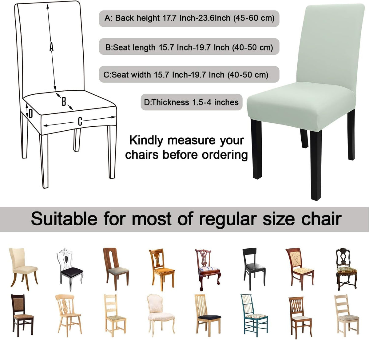 JQinHome Smoke Green Chair Covers for Dining Room Set of 2, High Stretch Removable Washable Parsons Chair Slipcover for Home Party Hotel Wedding Ceremony (2PCS,Smoke Green)