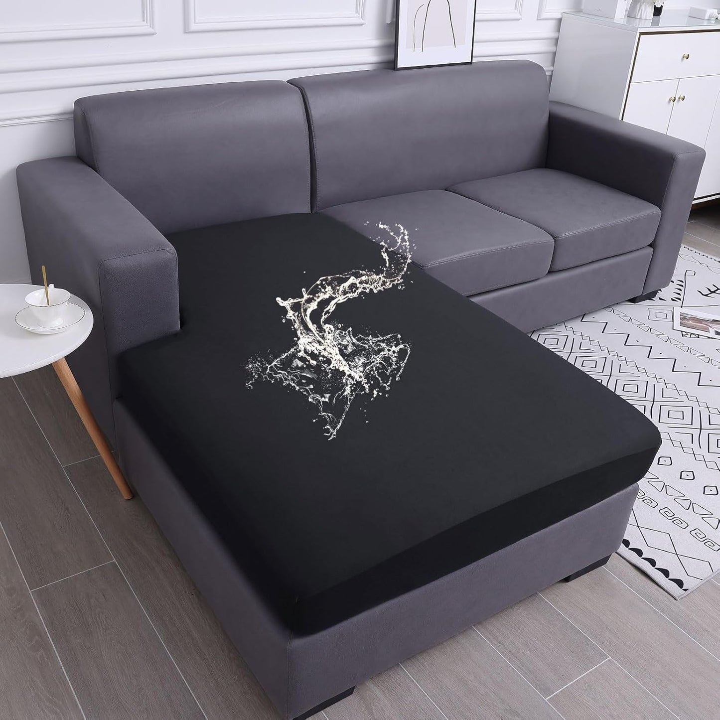 hyha Waterproof Couch Cushion Covers, Sectional Sofa Slipcovers Washable, L Shape Chaise Dog Couch Covers for Sectional Sofa, Universal Furniture Protector (1 Piece for Chaise, Black)