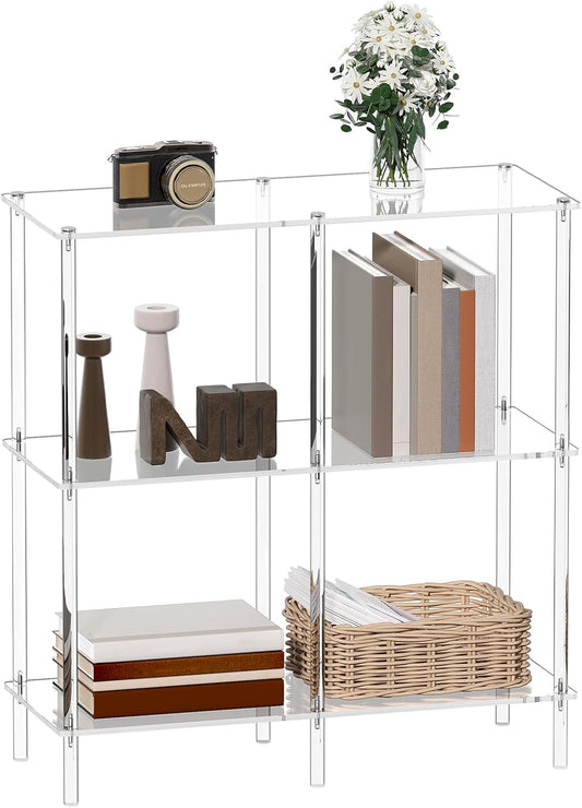 Acrylic Console Table, 29.5" Small Entryway Table with Open Shelves, Clear Entry Table for Sofa, Foyer, Hallway, Living Room, Easy Assembly, 3 Tier, 11.8" D x 31.7" H