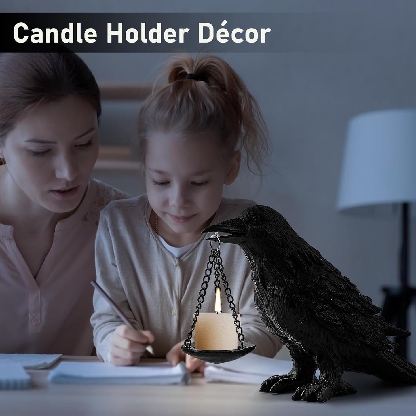 Raven Gothic Home Decor Fake Crow Light Holder Raven Lamp Tealight Candle Holder Resin Raven Statue 3PCS