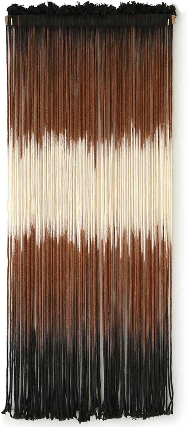 Macrame Wall Hanging Brown Boho Hand Woven Tassel Yarn Tapestry Wall Art for Living Room Bedroom Fiber Art 15''W*43''L