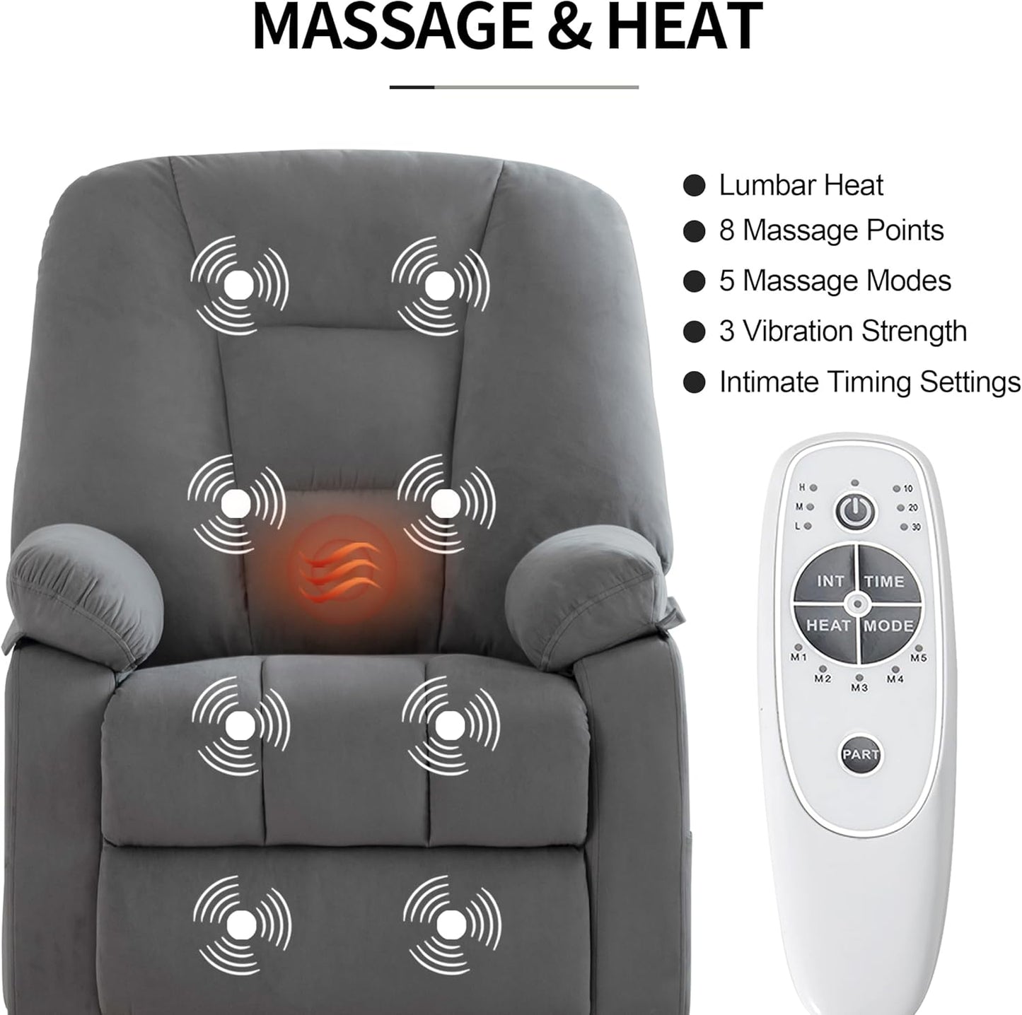 Power Swivel Rocker Recliner Chair for Adults,Rocking Recliners Chairs with Massage and Heat for Living Room, Electric Fabric Reclining Sofa Chair with USB and Type-C Port (Gray)