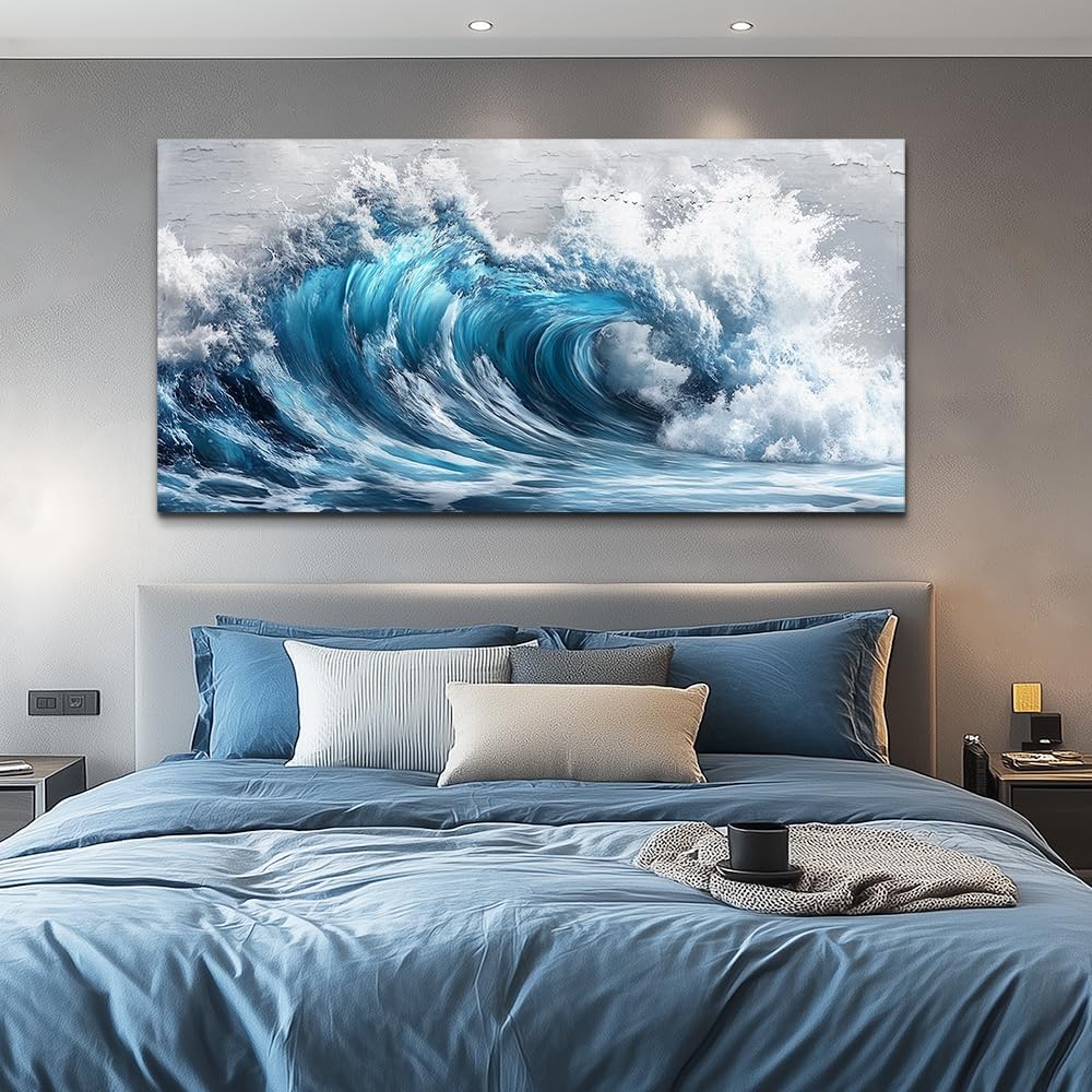ZUITINGHUA Canvas Wall Art For Living Room Large Wall Decor For Office Bedroom Decoration Ocean Wave Landscape Picture Black And White Painting Artwork Room Wall Mural Aesthetic Home Decor 30x60 In