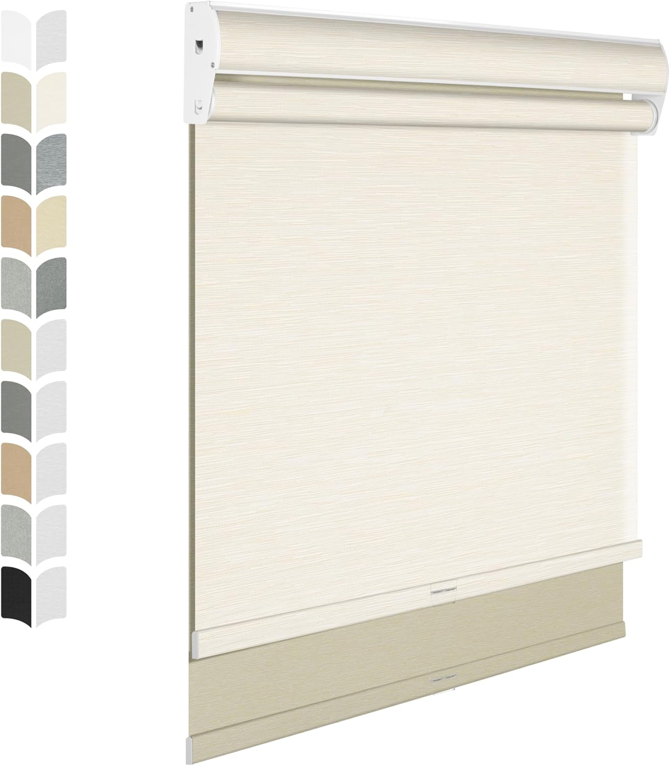 BERISSA Cordless Dual Roller Shades with Cassette Valance, Double Window Shades Blackout and Light Filtering, Day and Night for Home Office Door. Striped Jacquard Beige. 42 W x 44" H