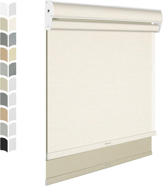 BERISSA Cordless Dual Roller Shades With Cassette Valance, Blackout and Light Filtering, Day and Night for Home Office Door - Striped Jacquard Beige, 39 W x 72" H