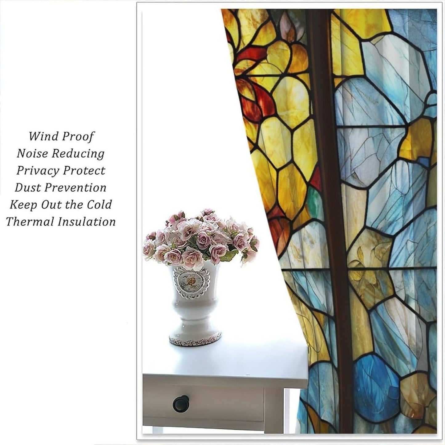 Stained Glass Curtains,Retro Abstract Colorful Art Home Decor Drapes for Bedroom Living Room Kitchen Window Treatment 2 Panels Set Total Size 42" W X 45" L Inch