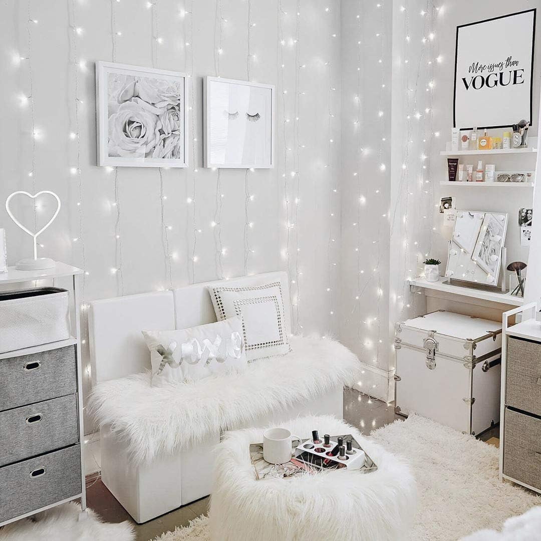 Lighting EVER 594 LED Curtain Lights Cool White, Hanging Fairy String Lights for Bedroom Wall, Indoor Outdoor Backdrop Lights for Wedding, Party, Patio Gazebo (20x10ft, 27 Strings, 9" Apart)