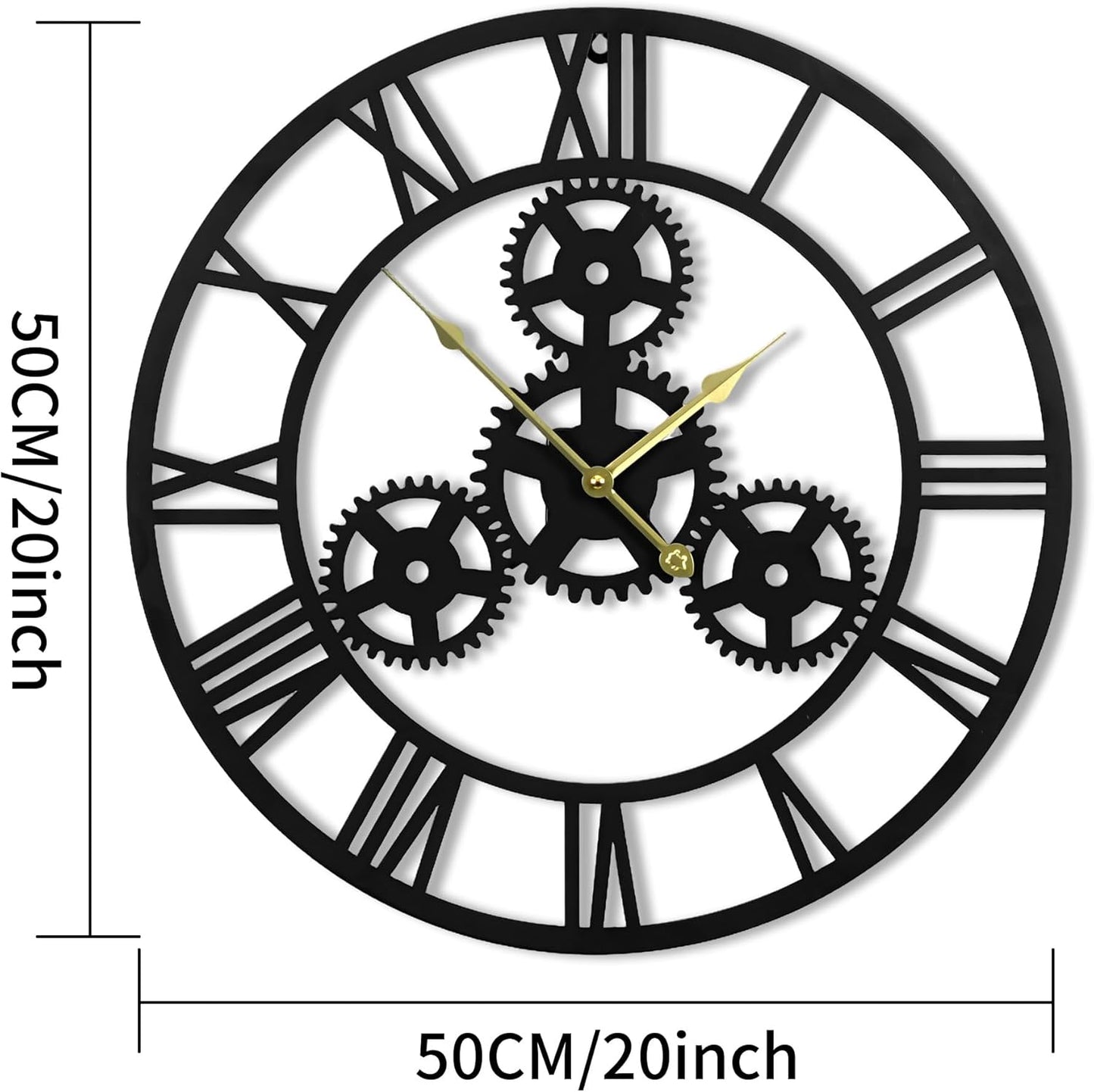 20inchesWall Clocks for Living Room Deco Metal Non Ticking Silent Battery Operated Roman Numeral Oversized Gear Wall Clocks for Bedroom Kitchen Fireplace Office Farmhouse