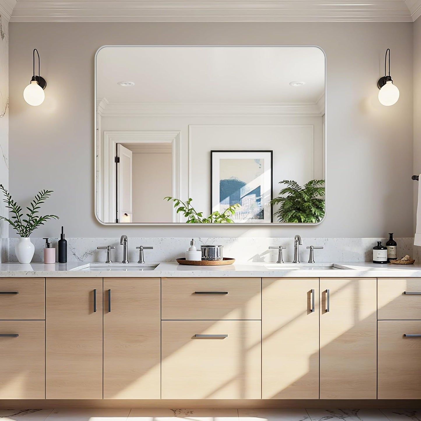 Bathroom Mirror 48" x 36", Large Rectangle Wall Mirror, Silver Metal Frame Wall Mounted Mirrors for Bathroom, Vanity, Bedroom, Entryway Decor(Horizontal/Vertical)