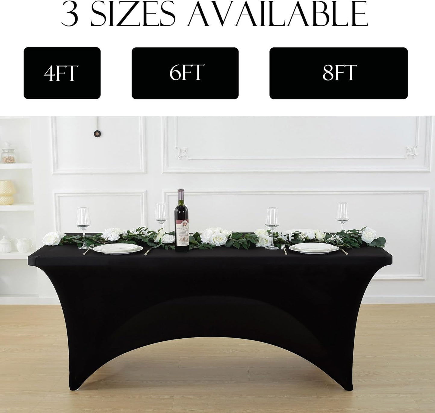 Craft And Party 6 Pack 6ft Black Spandex Tablecloth – Fitted Stretch Cover – Universal Fit for Folding Tables – Wrinkle-Free, Washable – Ideal for Parties, Weddings, Events