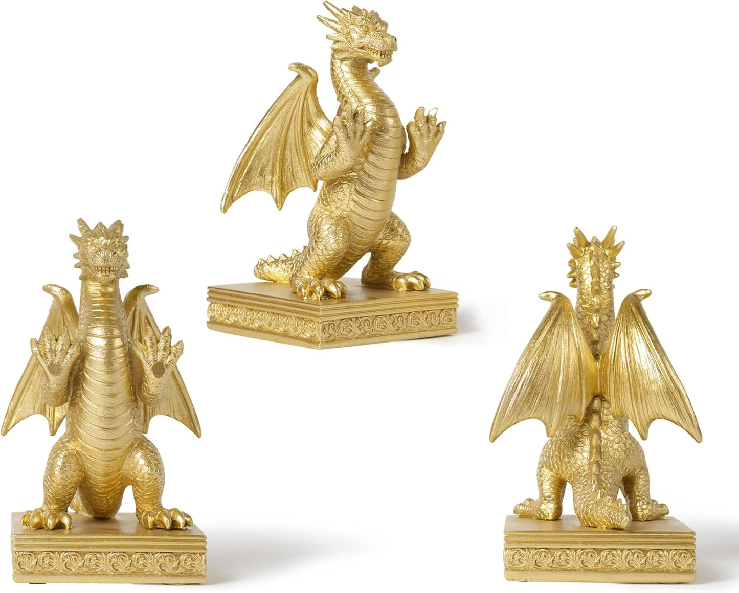 Dragon Statue Decorative Bookends for Shelves, Regal Gold Dragon Statue Home Office Decoration, Fantasy Dragon Figurine Enthusiasts Gifts