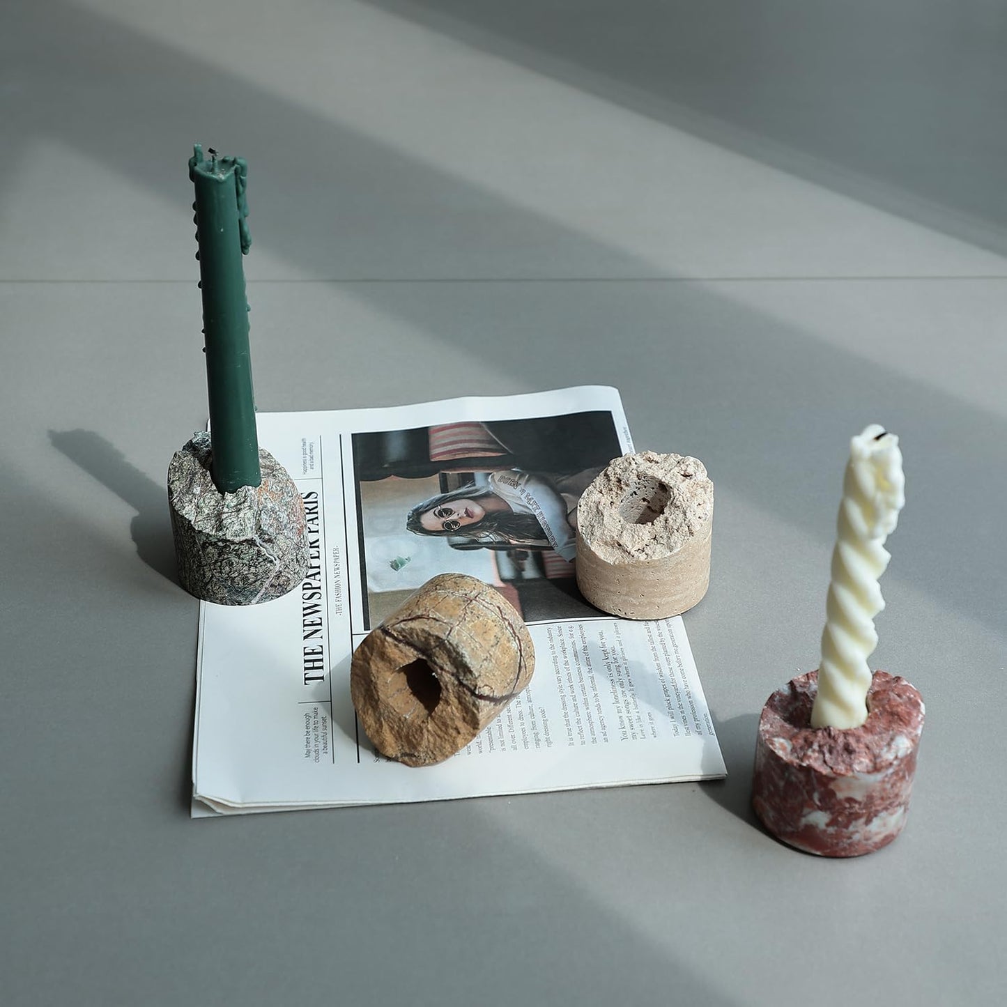 Travertine Candle Holder - Handmade Marble Candlestick Holder for Taper Candle - Vintage Small Stone Candle Sticks Holder Decor for Table Centerpieces, Wedding, Party, Fits 3/4 Inch Thick Candle