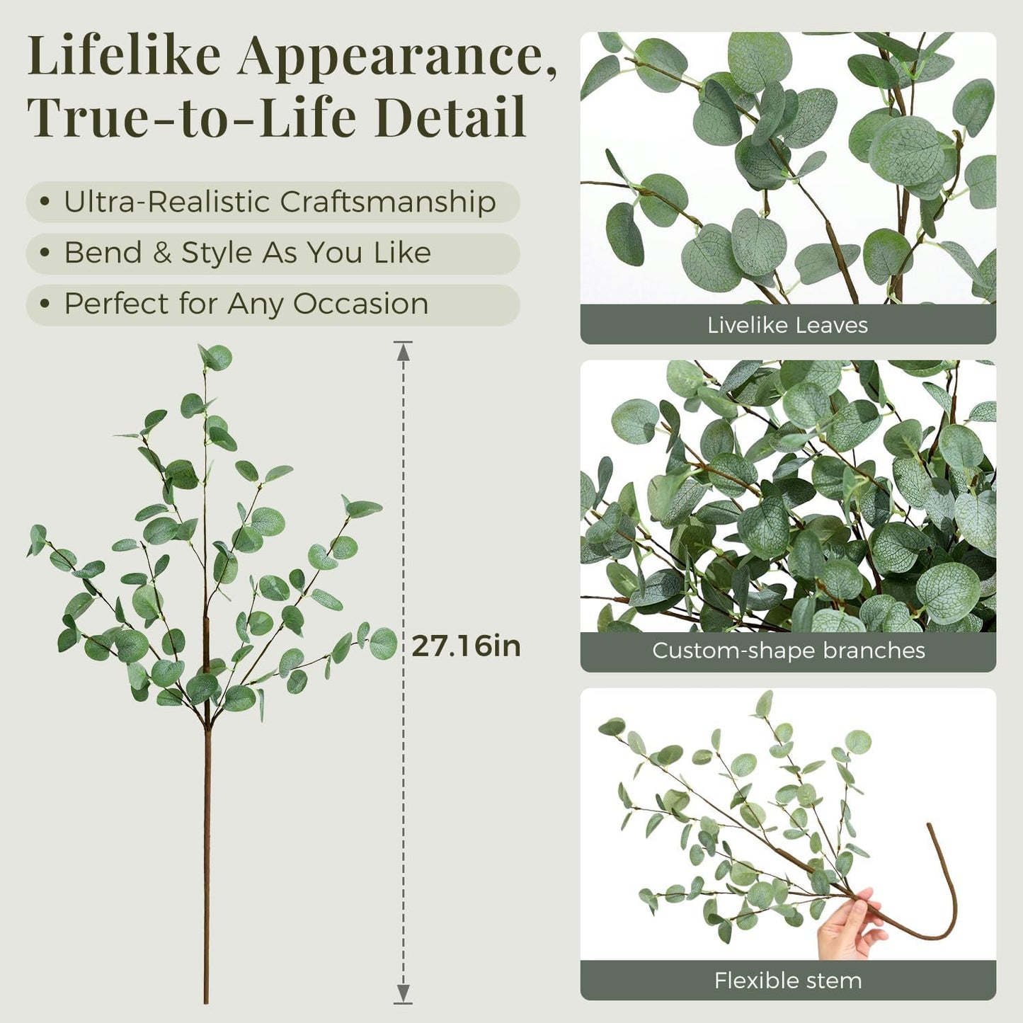 6Pcs Faux Eucalyptus Stems, 27" Artificial Eucalyptus Plants with White Frosted Coating, Fake Eucalyptus Decor Silk Greenery Leaves for Wedding Bouquets Home Decor DIY Floral Arrangements