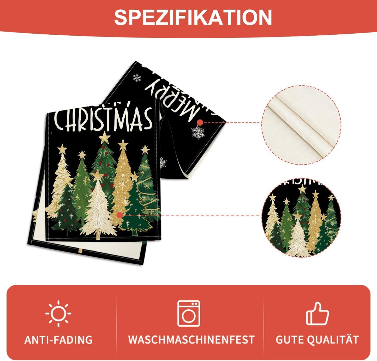 Artoid Mode Xmas Trees Snowflakes Black Merry Christmas Table Runner, Winter Seasonal Kitchen Dining Table Decoration for Home Party Decor 13x90 Inch