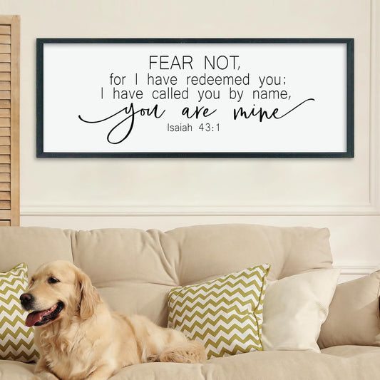 LuZhiQiang Fear Not for I Have Redeemed You Wall Decor Art 40"×15" Isaiah 43:1 Bible Verse Sign Christian Scripture Large Wood Framed Wall Hanging (Black)