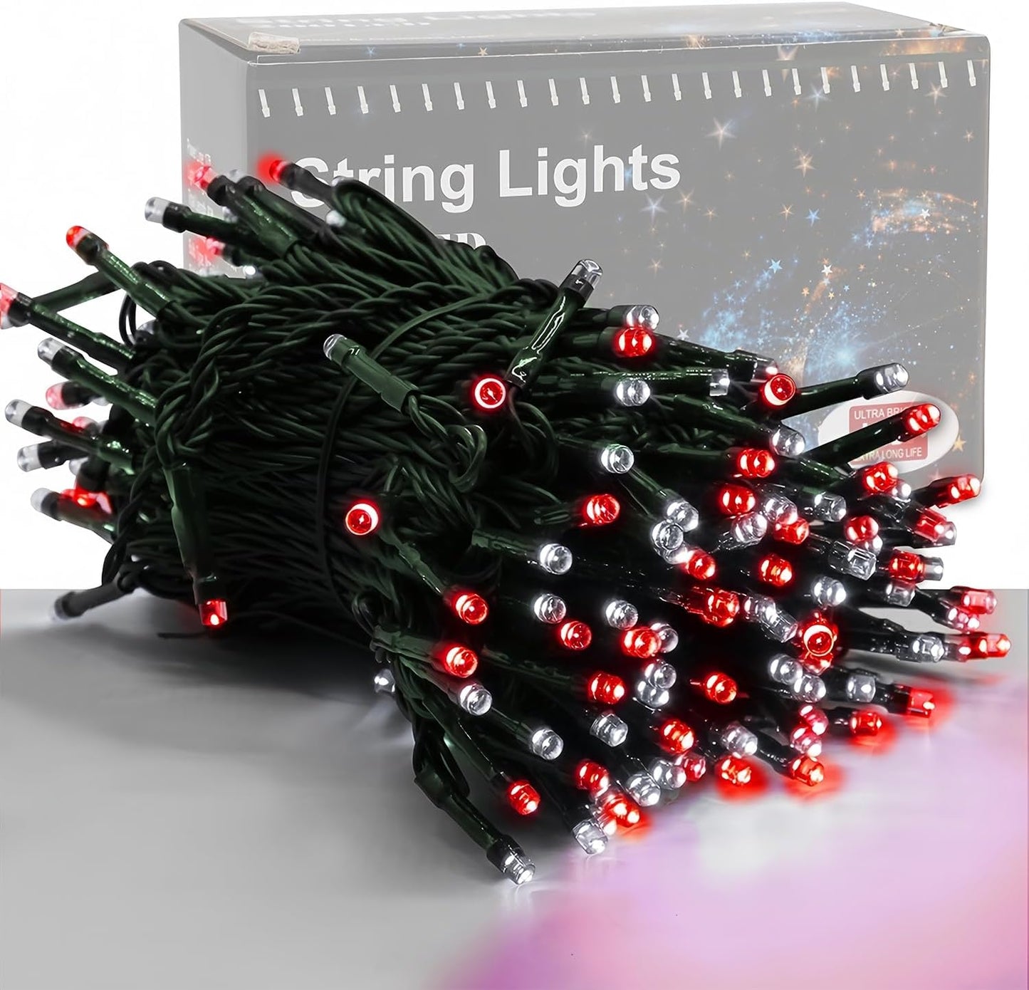 HOME LIGHTING 66ft Christmas Decorative Mini Lights, 200 LED Green Wire Fairy Starry String Lights Plug in, 8 Lighting Mode, for Indoor Outdoor Xmas Tree Wedding Party Garden Decoration (Red & White)