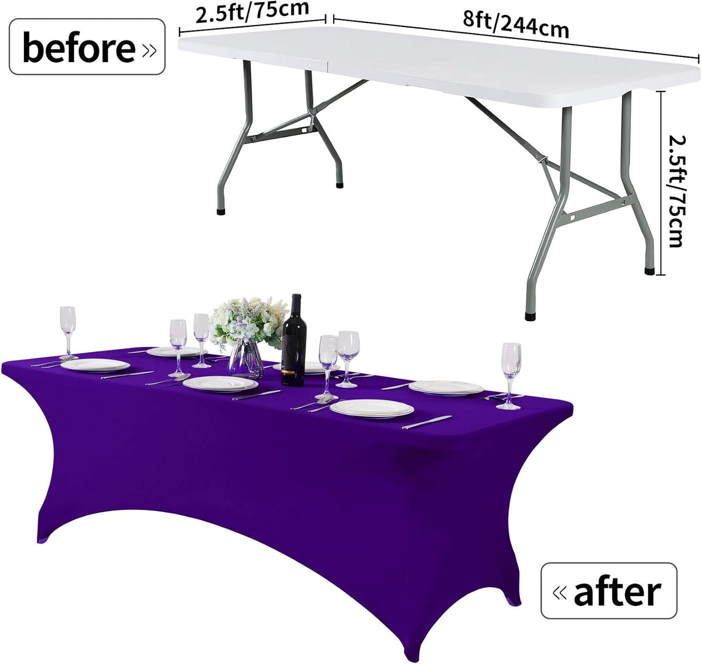 Spandex Table Cover for 8FT or 4ft or 6ft Table Universal Fitted Stretch Tablecloth for Party, Banquet, Wedding and Events-Purple