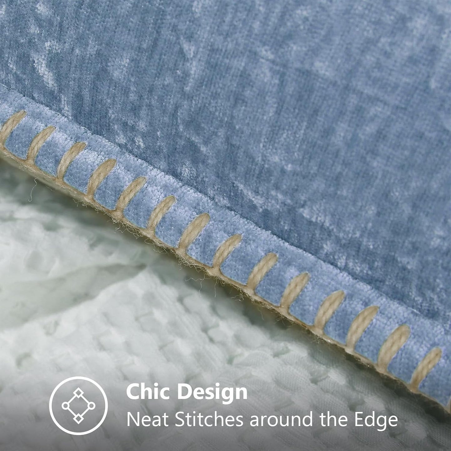 decorUhome Chenille Soft Throw Pillow Covers 18x18 Set of 2, Farmhouse Velvet Neutral Decorative Euro Pillow Covers with Stitched Edge for Couch Sofa Bed Home Decor, Blue