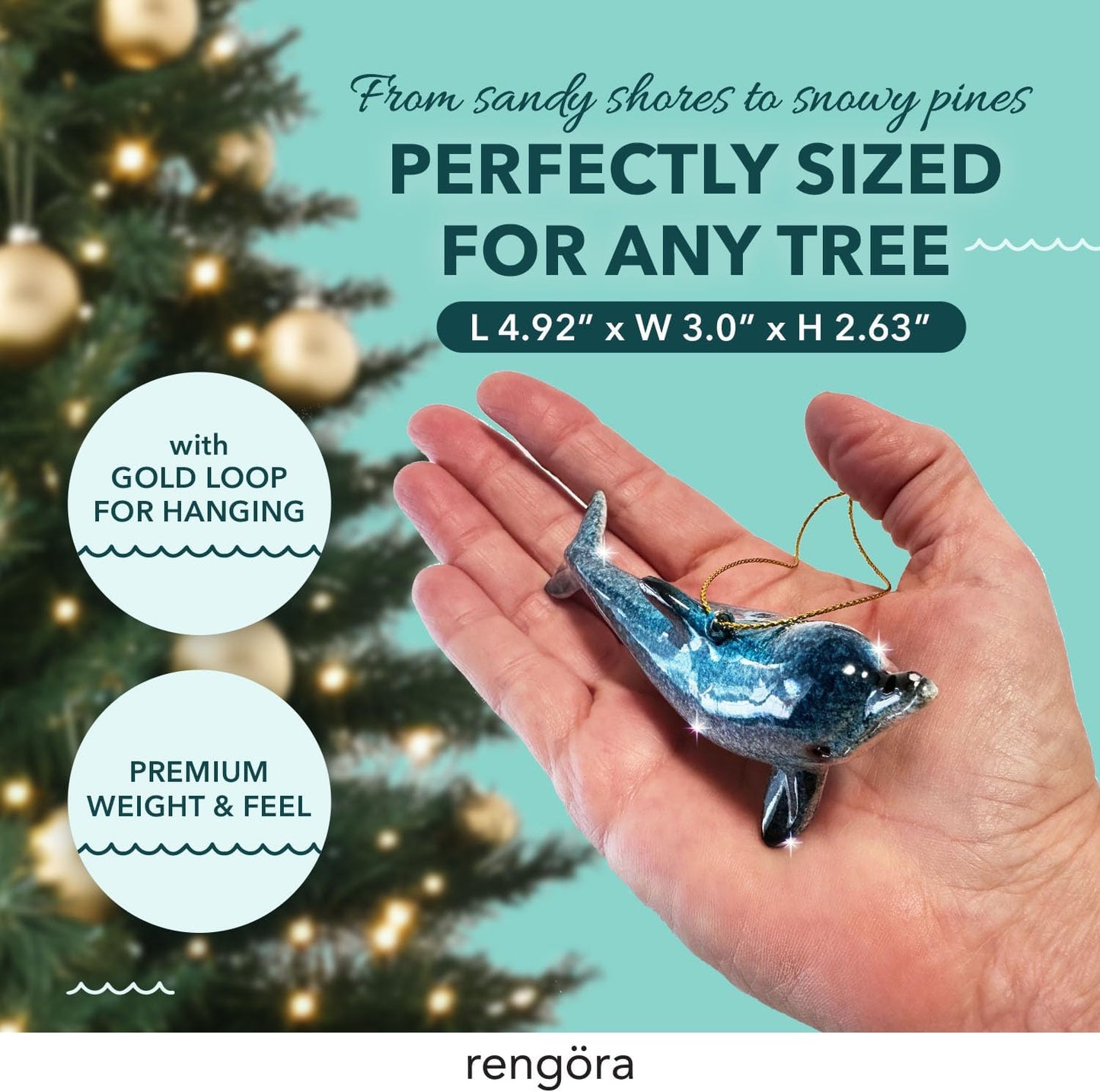 Hand-Painted Beach Christmas Ornament – Coastal Tree Decoration for Ocean Lovers – Unique Nautical Ornament for Christmas Tree or Stocking Stuffer Gift (Solo Dolphin)