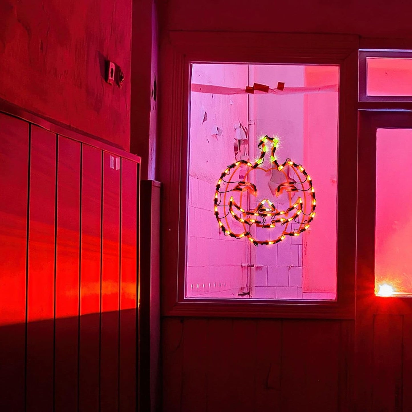 13.3" Lighted Jack-O-Lantern Halloween Window Silhouette Decoration,Halloween Lighted Window Decoration,Hanging Light Up Holiday Ornament( Pumpkin Light)