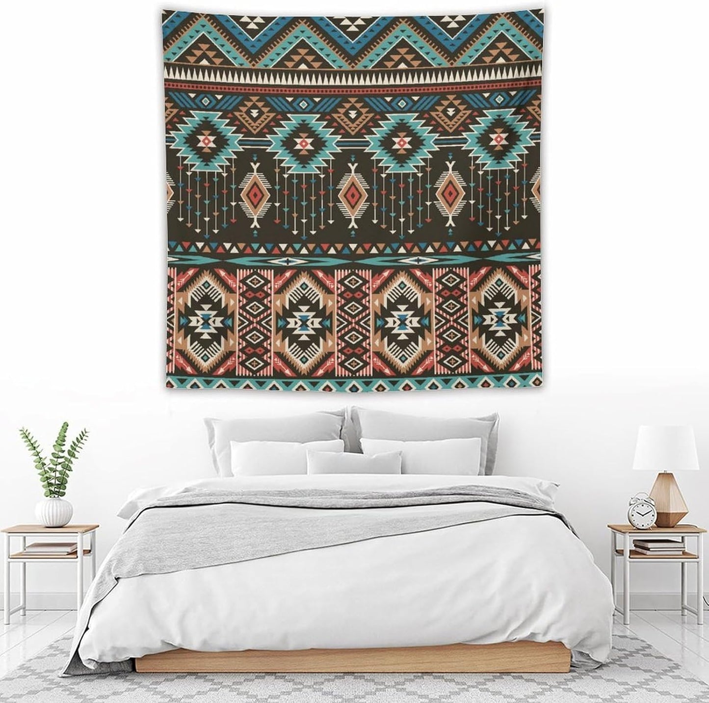 HZOHNAGO Aztec Tapestry Turquoise Blue and Brown and Native American Tribal Pattern Printed Wall Tapestry Wall Hanging for Bedroom Living Room Dorm 60" W x 60" H