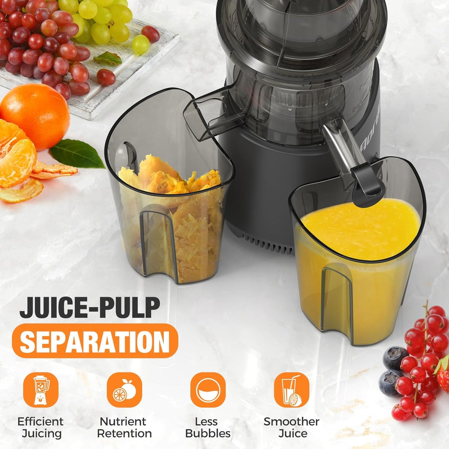 Slow Cold Press Juicer Machines: Masticating Cold Pressed Compact Juicer For Vegetable And Fruit Easy To Clean, Silver Grey