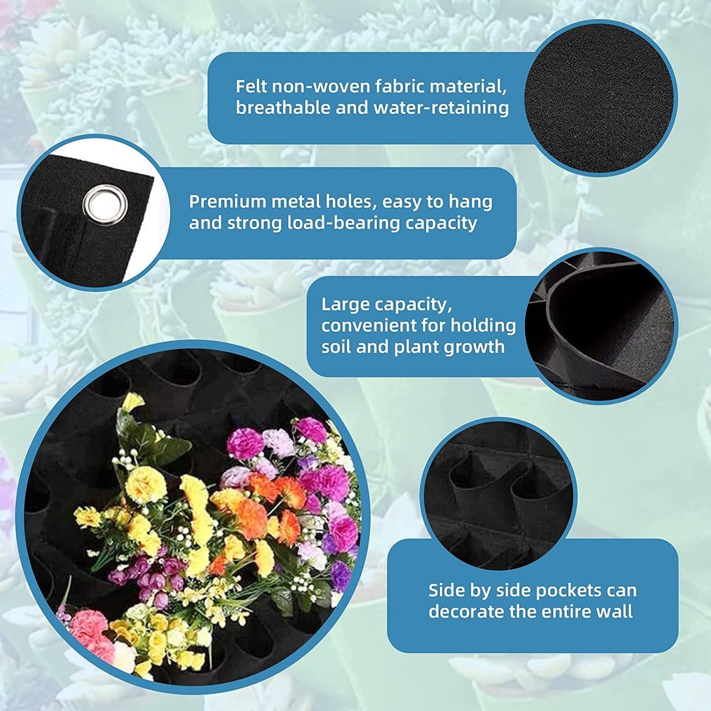 72 Pockets Hanging Planter Bags, Hanging Vertical Wall Mounted Plant Planting Grow Bags, Herb Garden Planter Outdoor Indoor Growing Bag, Gardening Vertical Greening Flower Container(1m×1m, Black)