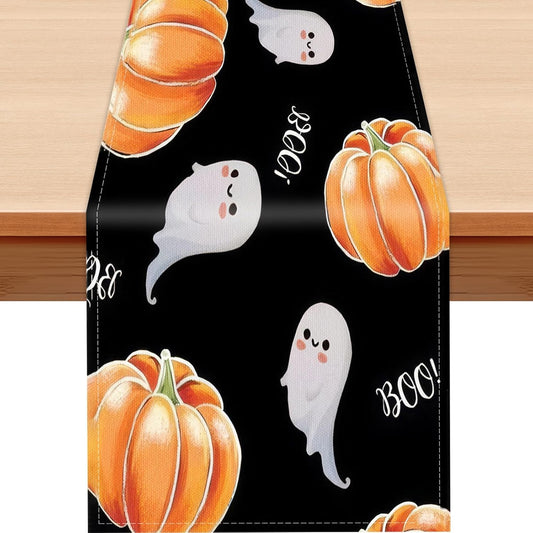 Halloween Table Runner Spooky Ghost Pumpkin Table Runner for Home Party Holiday Indoor Outdoor Table Decoration Halloween Table Decoration Kitchen Dining Table Decor 13 x 36 Inch (Black)