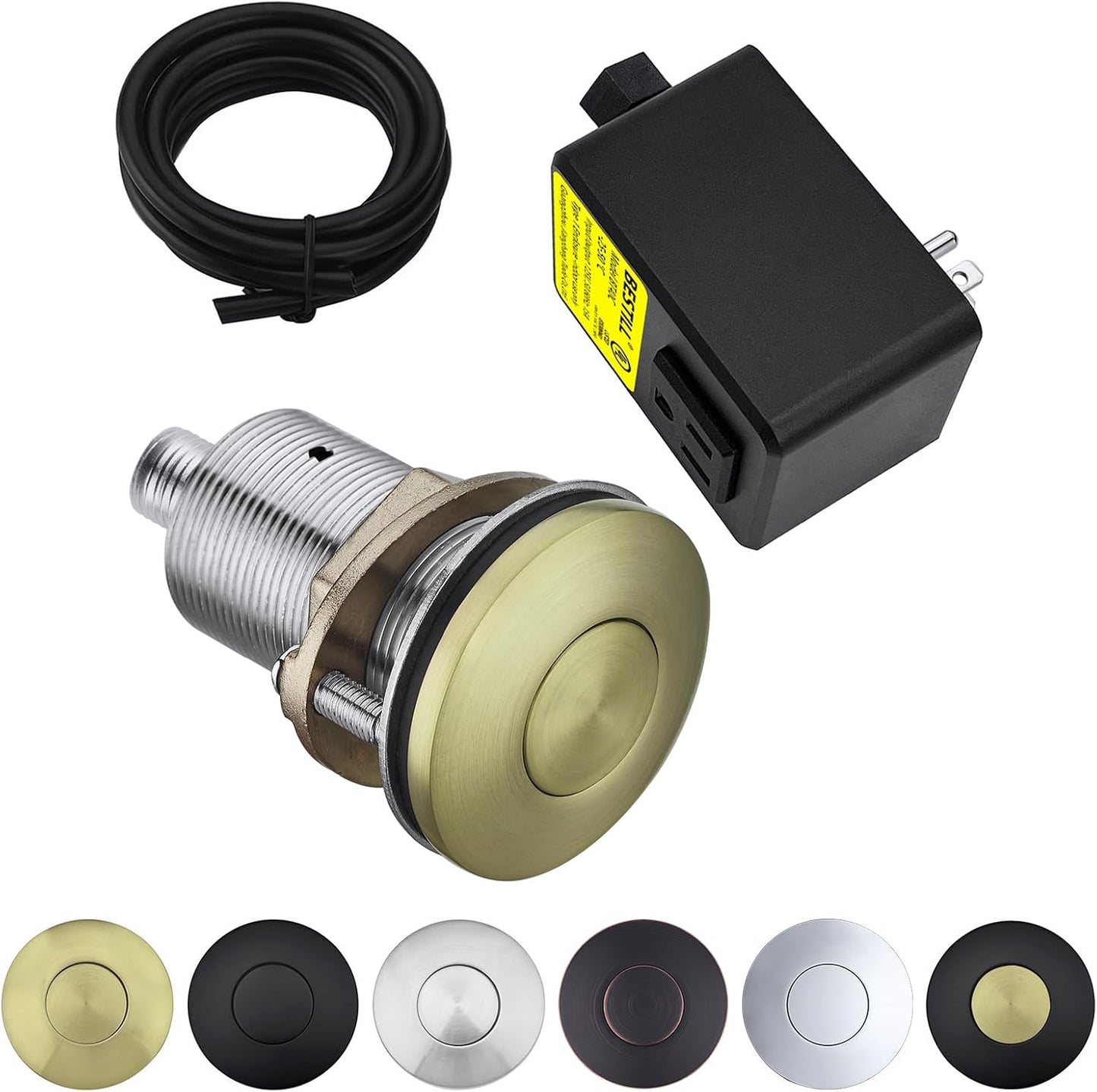 BESTILL Garbage Disposal Air Switch Kit - UL Listed, Brass 2.95" Short Sink Top On/Off Switch Button for Food Waste Disposer, Brushed Gold, Compatible with all Garbage Disposals