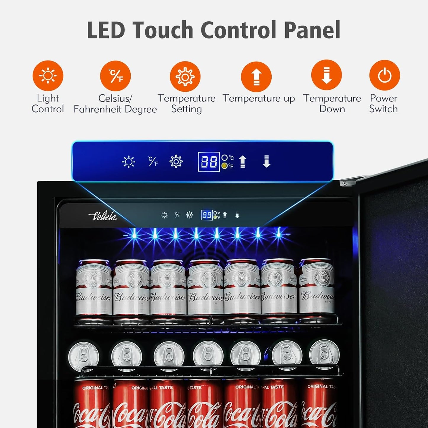 24 Inch Outdoor Beverage Refrigerator Cooler,Stainless Steel Wide Refrigerator for 210 Cans,Fit Perfectly for 24" Space Built-in Counter or Freestanding with powerful and quiet cooling system