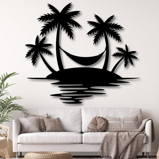Palm Tree Metal Wall Decor,Palm Tree Outdoor Wall Art,Tropical Palm Tree Wall Decorations for Living Room,Outdoor Wall Decorations for House(39"×35",Black)