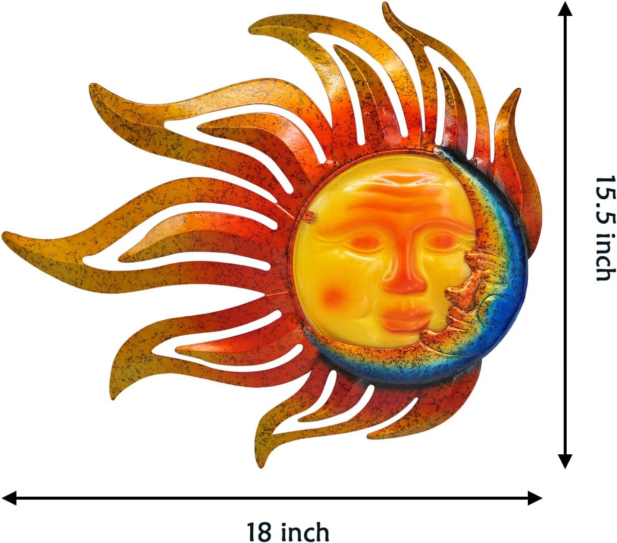 Sun Metal Wall Art Outdoor Decor Sun Moon Face Wall Decor Rust Proof Large Metal Sun(18Inch) Hanging Patio Living Room Bedroom Garden Fence