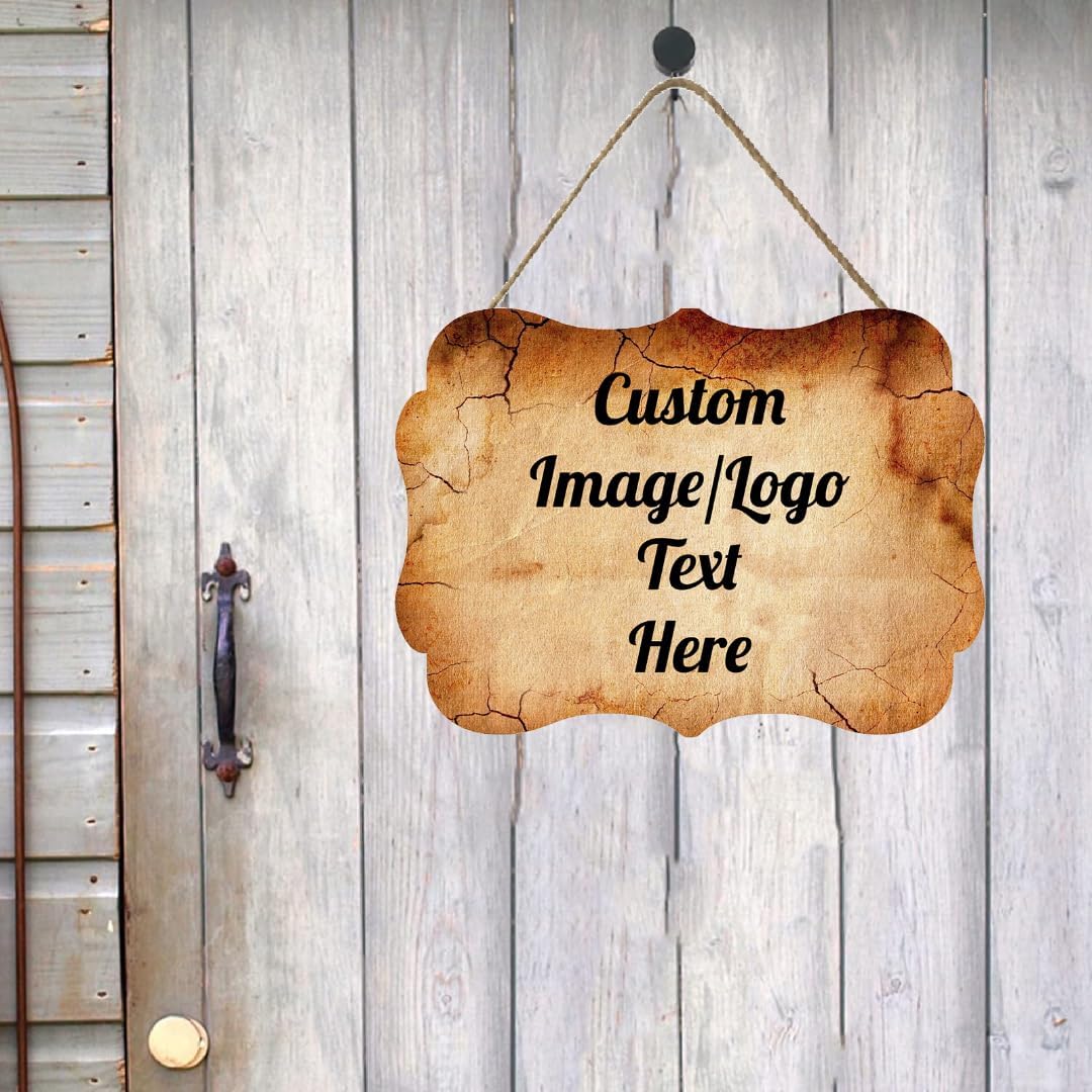 Personalized Wooden Welcome Sign for Front Door - Customized Image/Text Hanging Decor, Farmhouse Style, 11.2 * 8 Inch